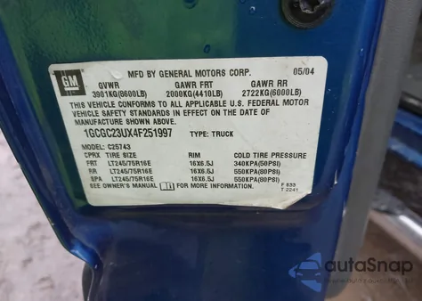 2004 Chevrolet Silverado 2500 Ls из США, поврежденный, VIN 1GCGC23UX4F251997